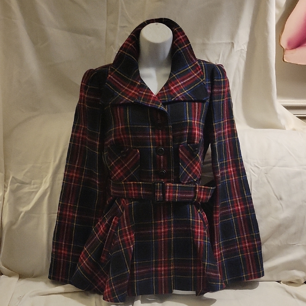 Women's Plaid Coat Size L By Roni.